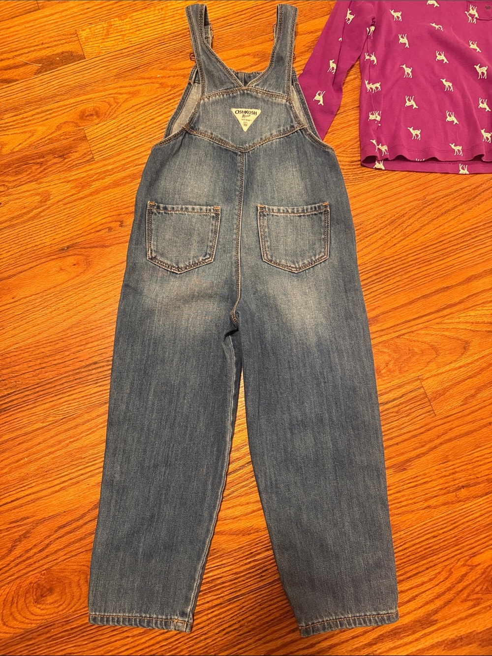 OshKosh B'gosh Girls' Purple Long-Sleeve Deer Tee and Denim Overalls Set - Picture 4 of 8